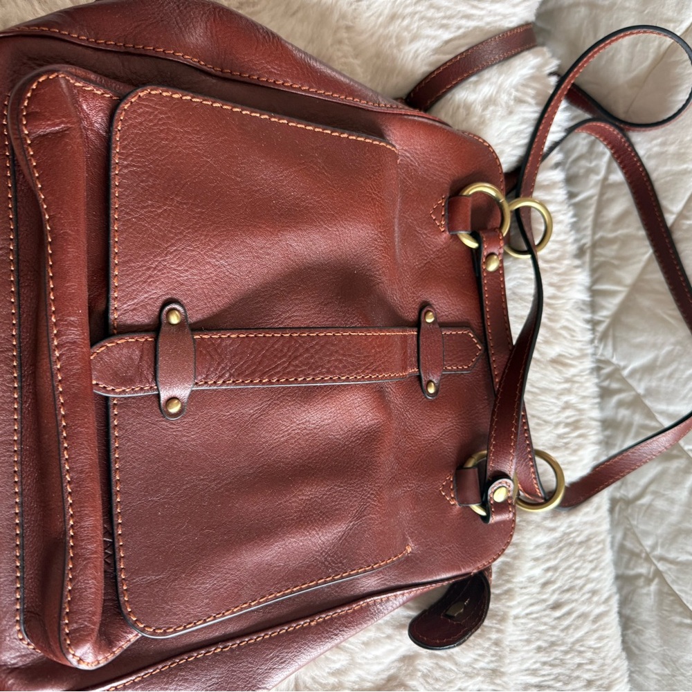 Katana Brown Leather Backpack with Gold Accents purchased in Porto Portugal